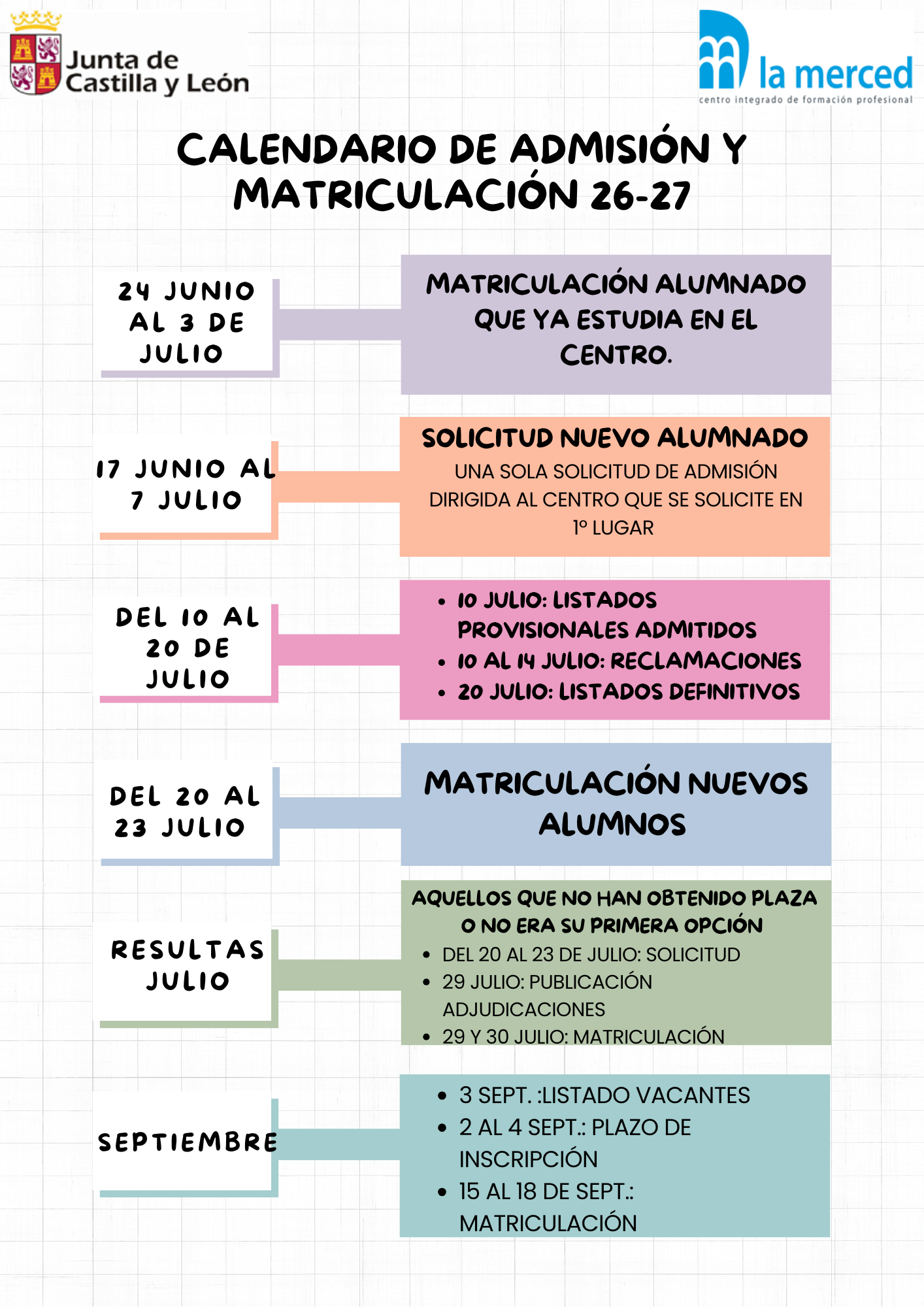 CALENDARIO ADMISIÓN CURSO 26-27