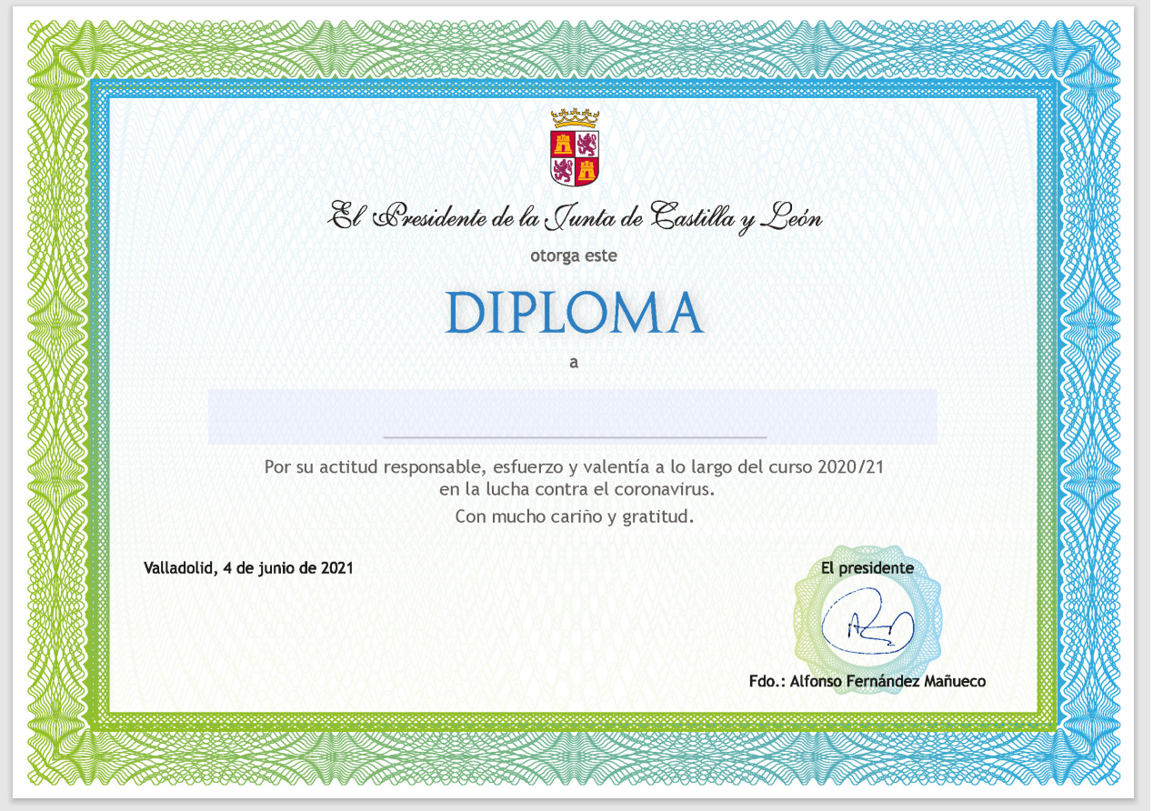 Diploma agradecimiento en COVID